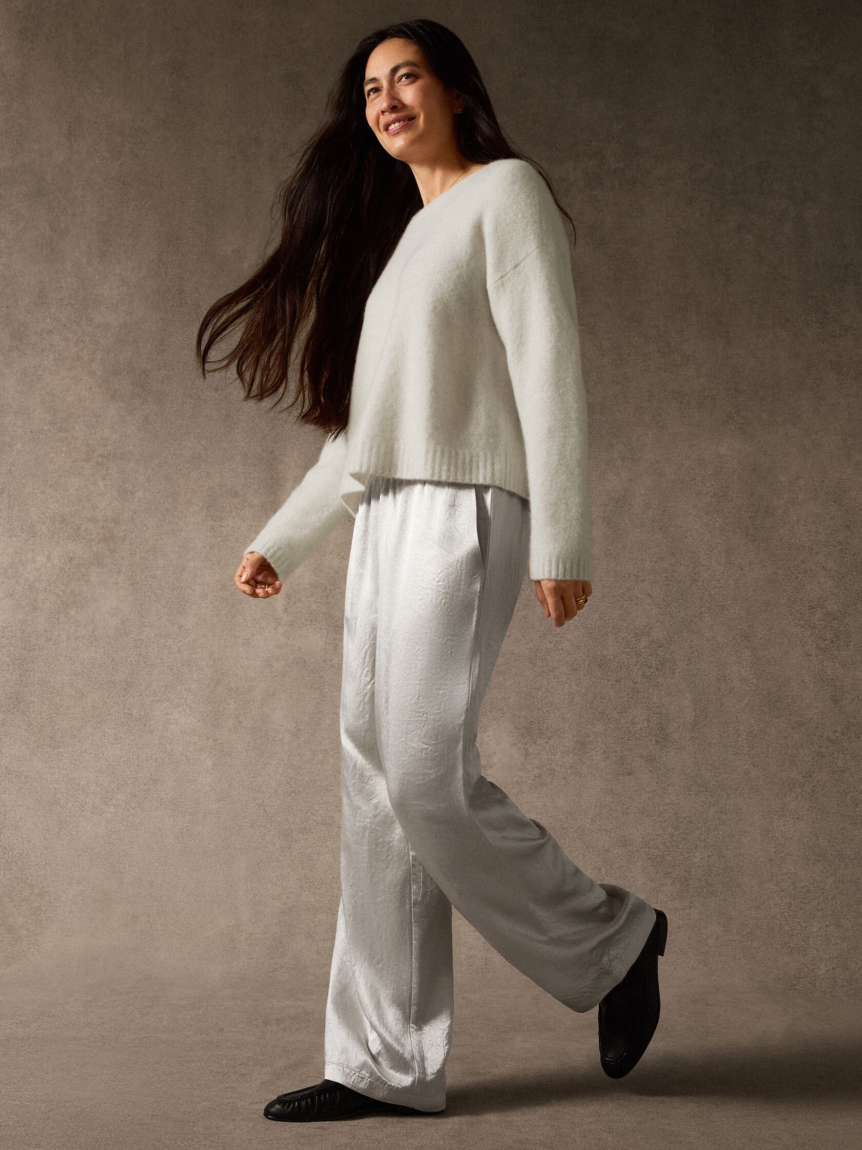 Crinkled Satin Straight Pant