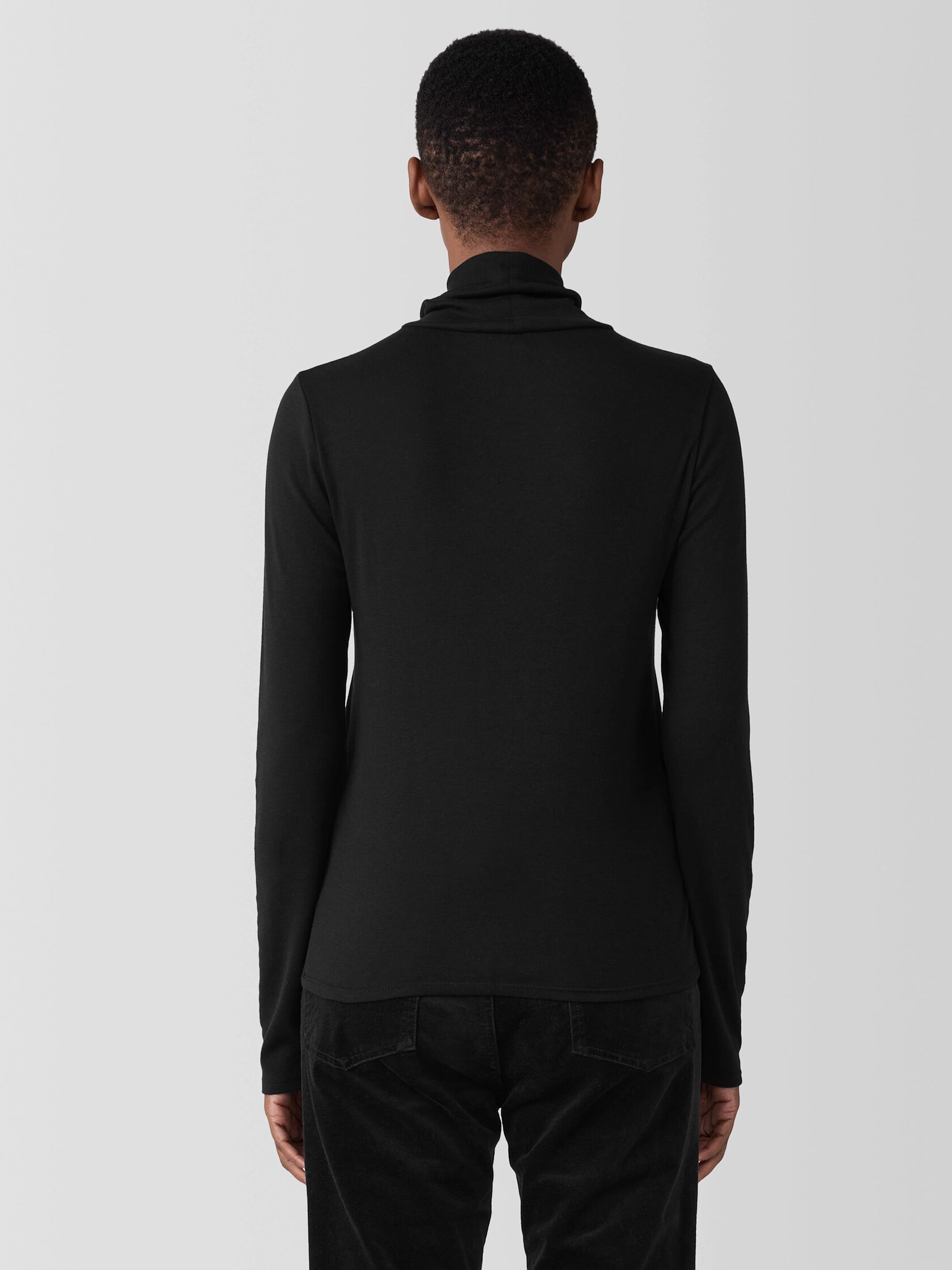 Ribbed Pima Cotton Blend Turtleneck Top