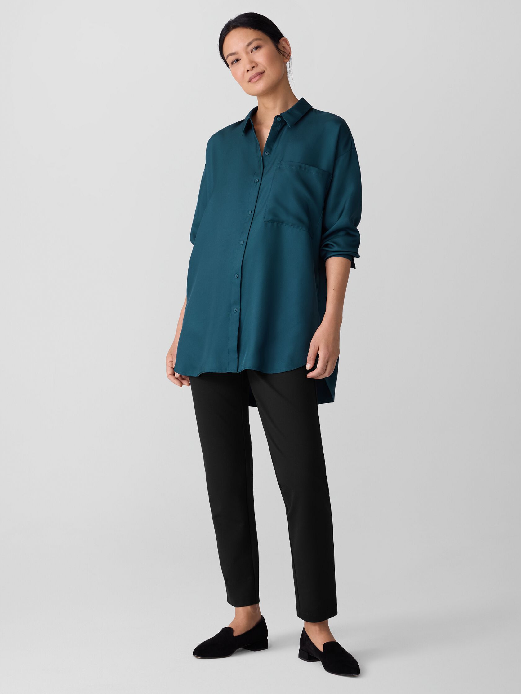 Silk Twill Classic Collar Long Shirt