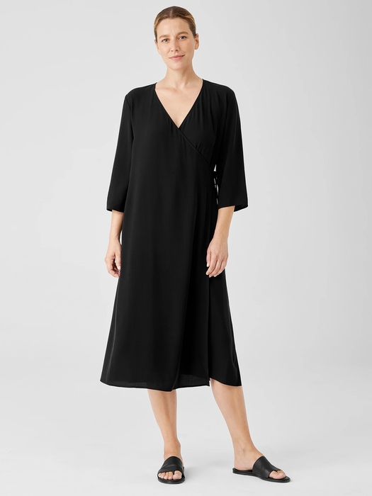 Silk Georgette Crepe Wrap Dress