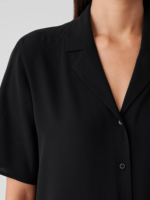 Silk Georgette Crepe Notch Collar Shirt