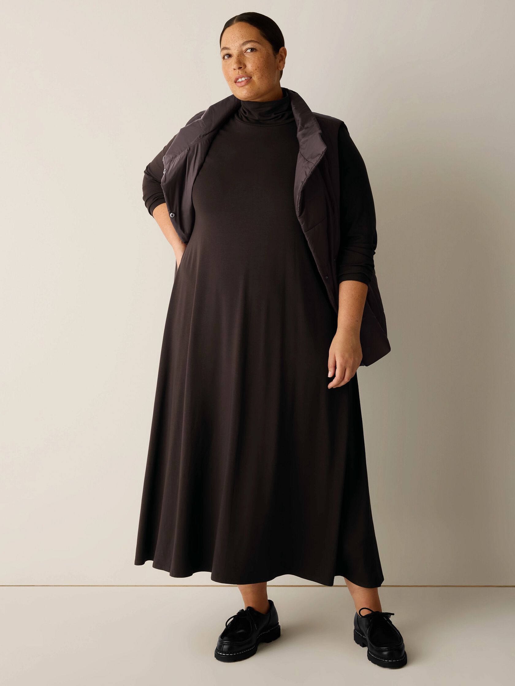 Stretch Jersey Knit Turtleneck Dress