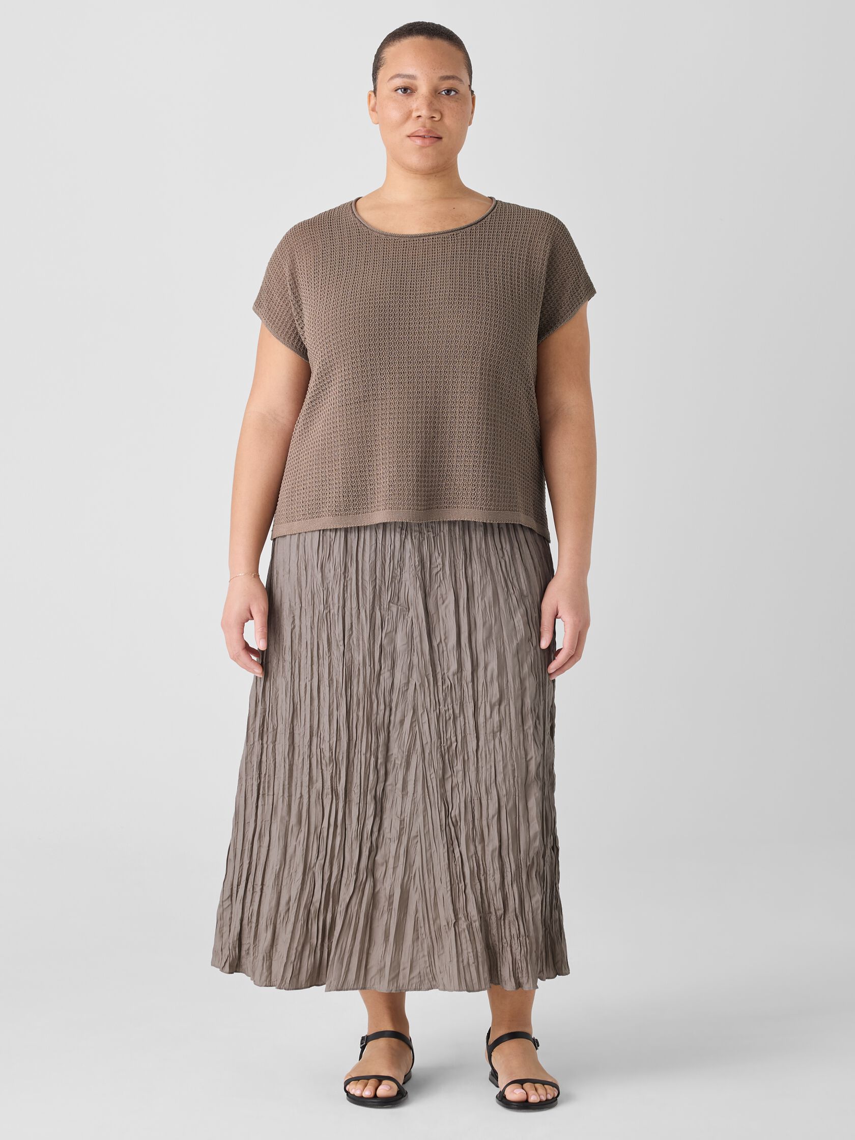 Organic Cotton Cord Sheen Jewel Neck Top