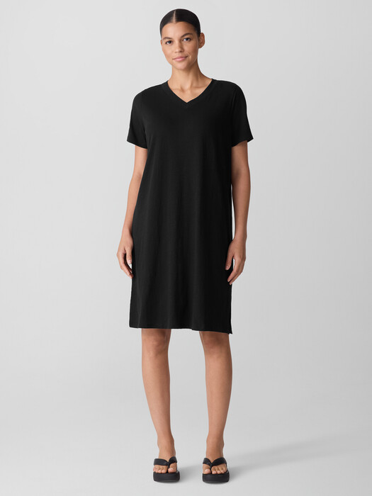 Organic Cotton Slubby Jersey V-Neck Dress