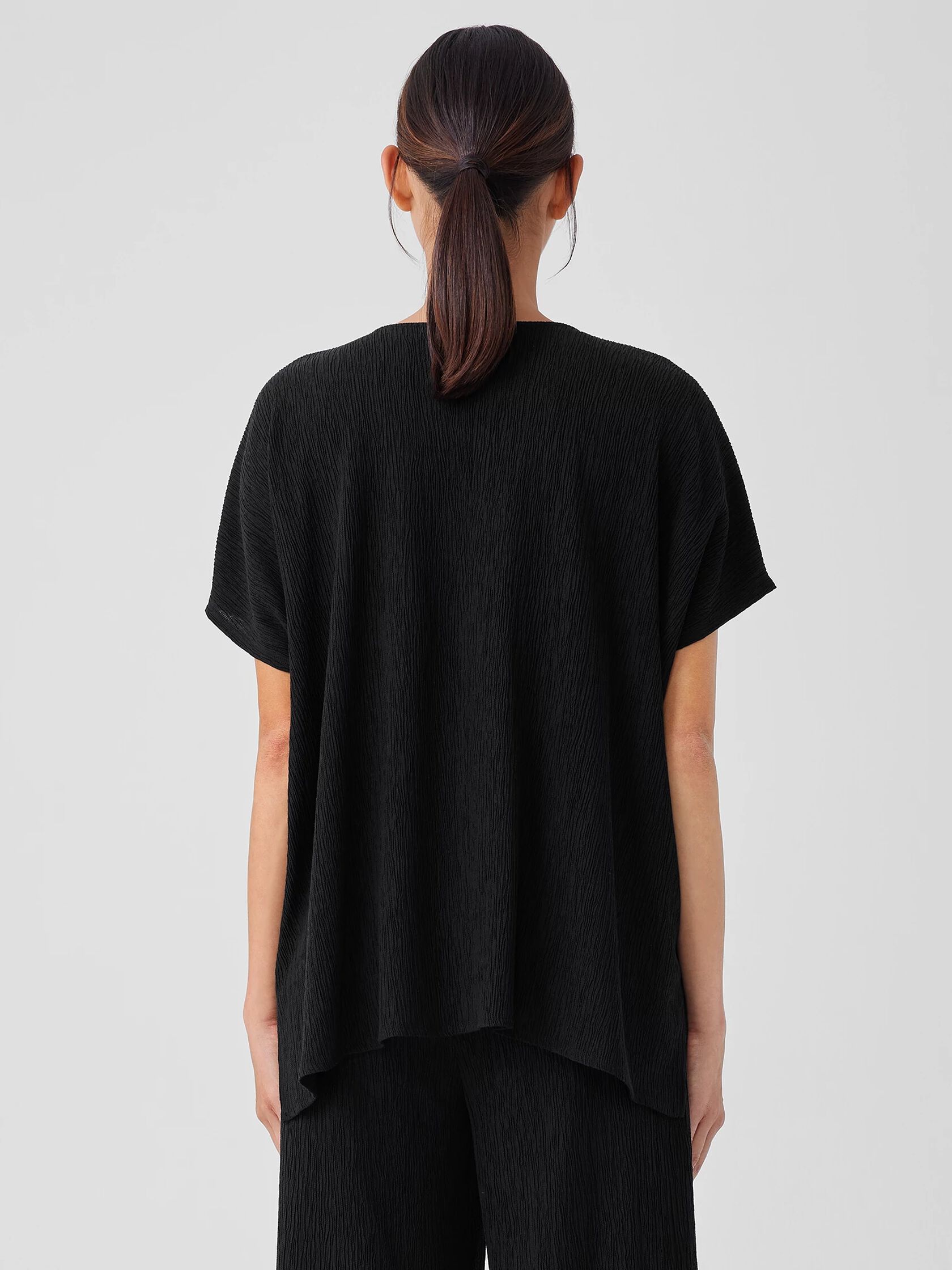 Woven Plissé V-Neck Top