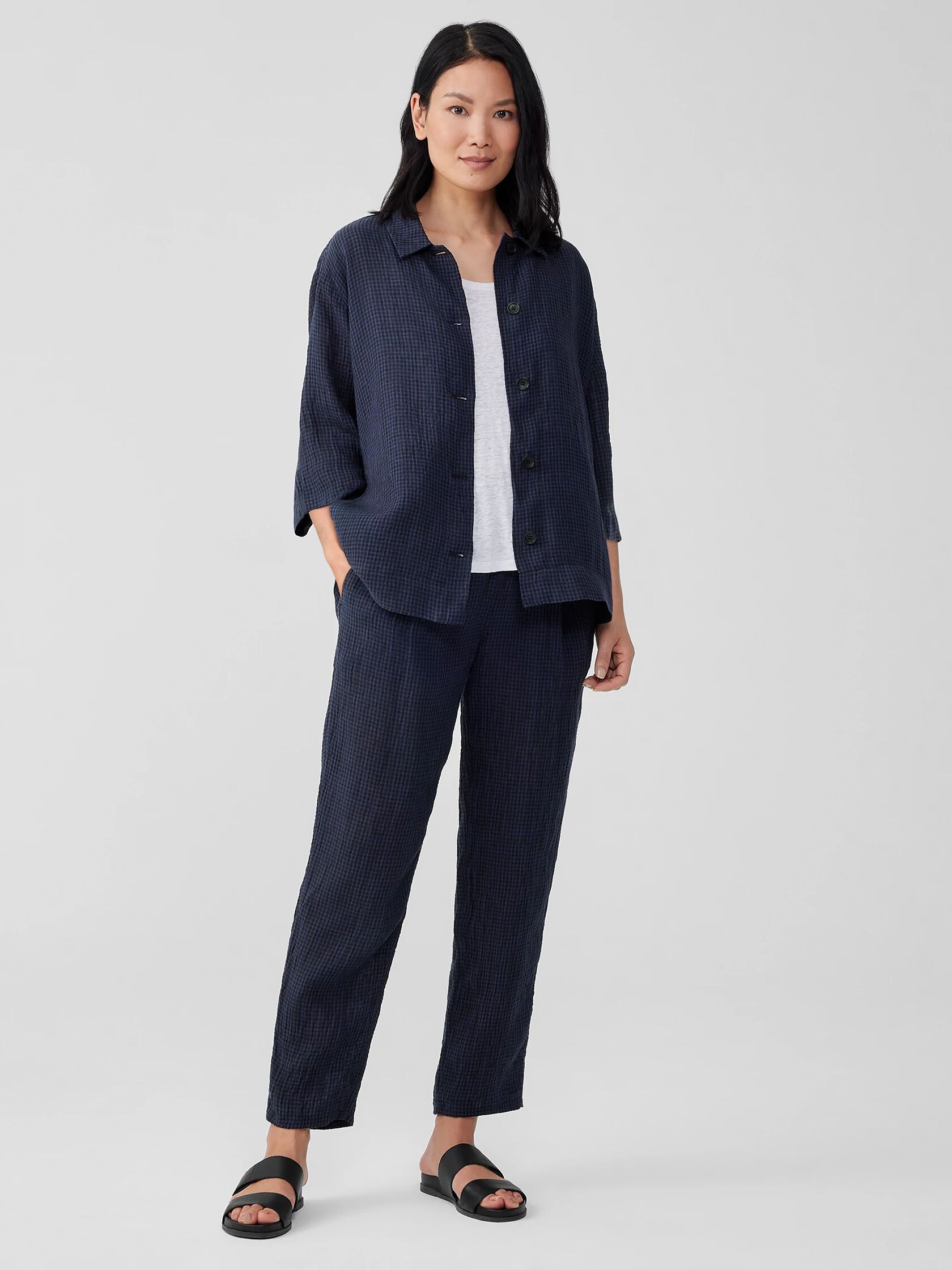 Puckered Organic Linen Shirt Jacket