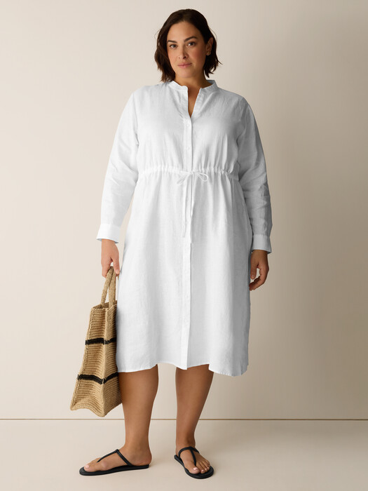Eileen Fisher - Women's Organic Linen Band Collar Shirtdress - White - Size: Petite Large Petites Eileen Fisher - Women's Organic Linen Band Collar Shirtdress - White - Size: Petite Large Petites