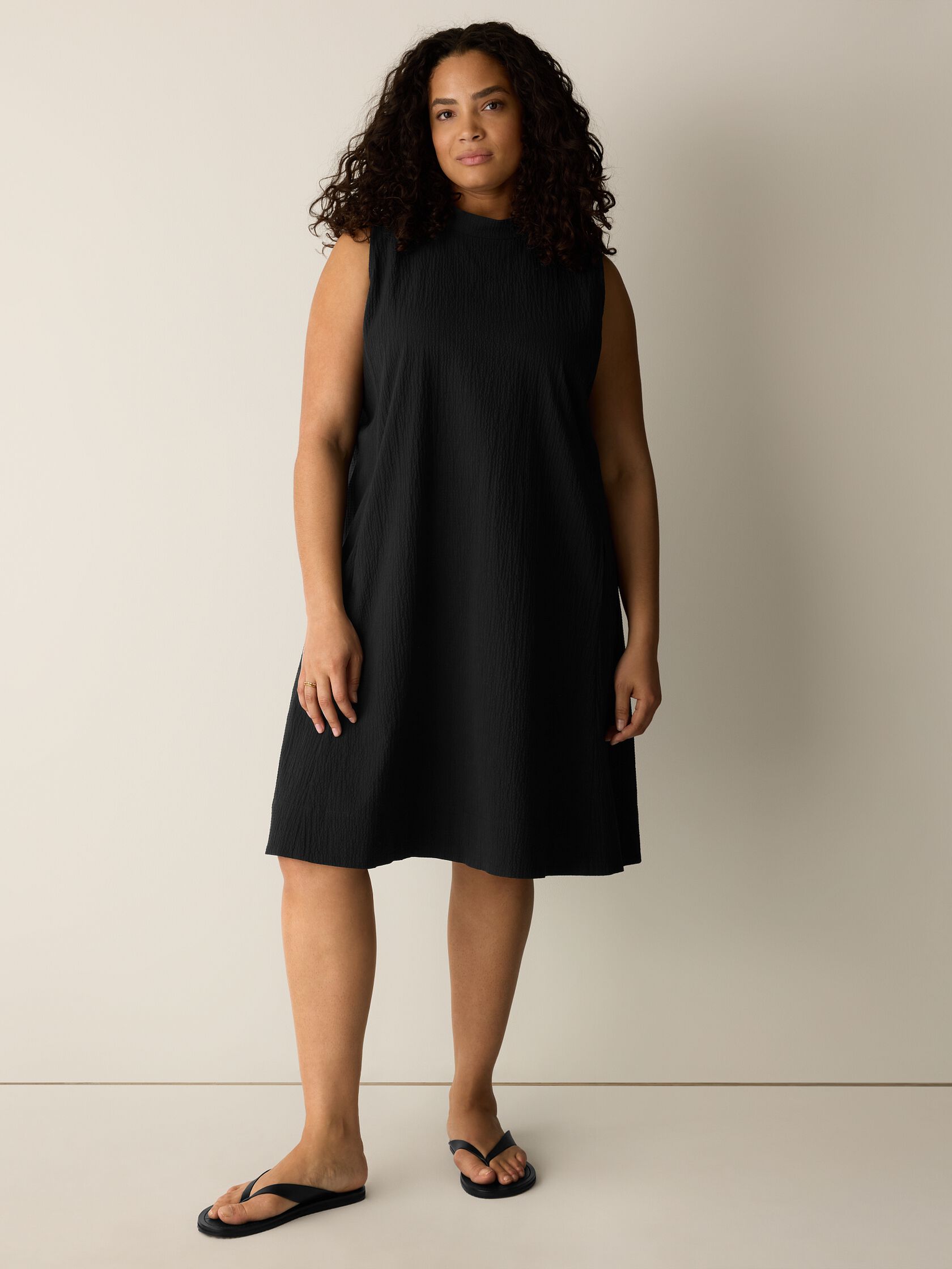 Organic Cotton Pucker Mock Neck Dress