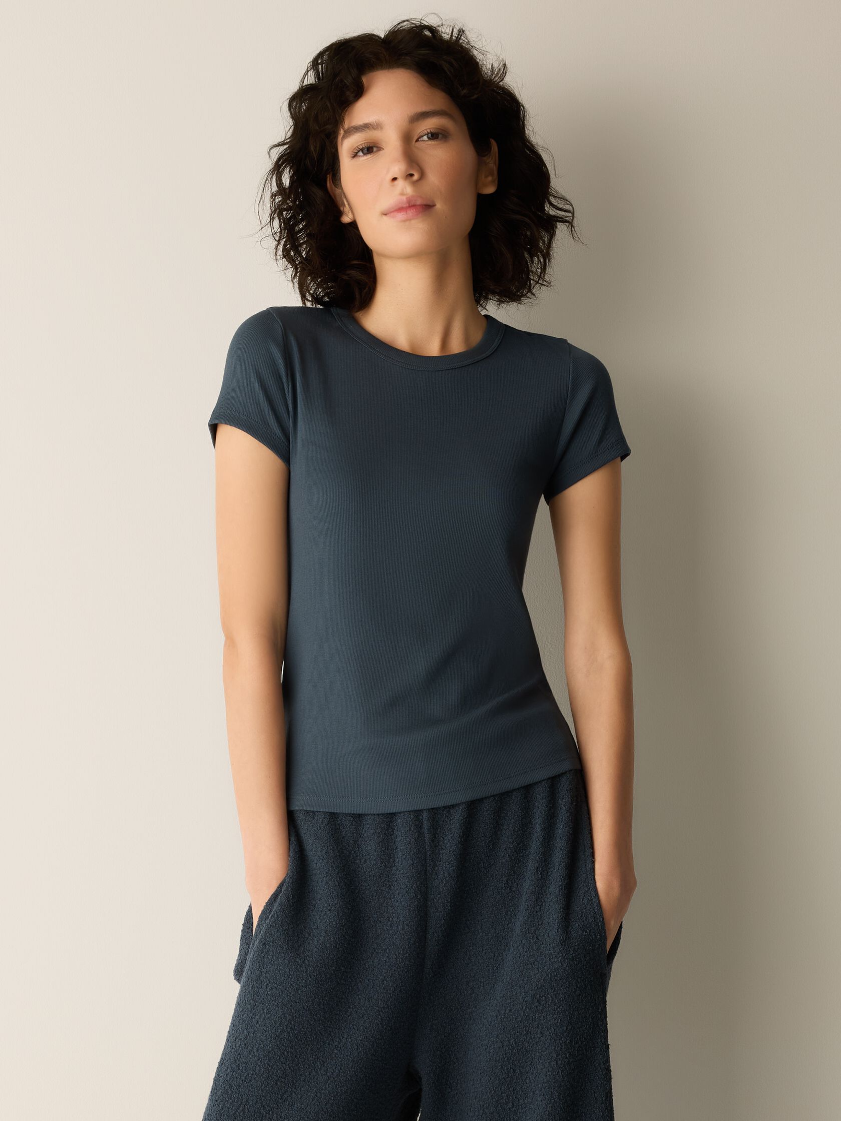 Organic Cotton Stretch Rib Crew Neck Tee