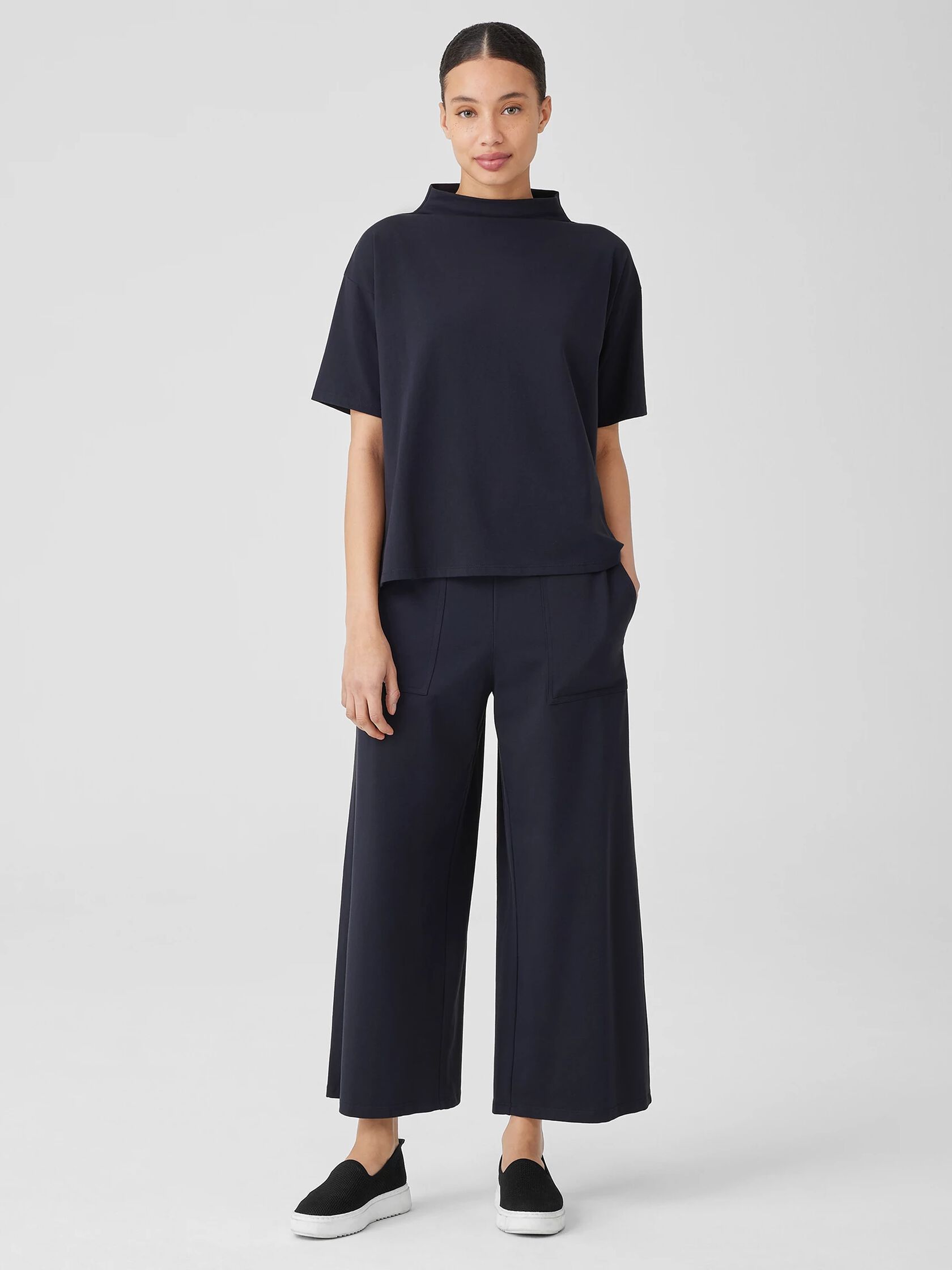 Pima Cotton Stretch Jersey Funnel Neck Top