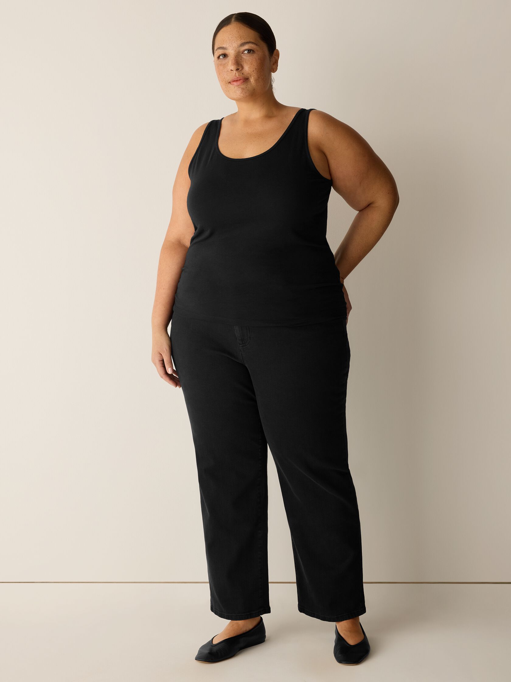 Sheer Cotton Blend Knit Scoop Neck Tank