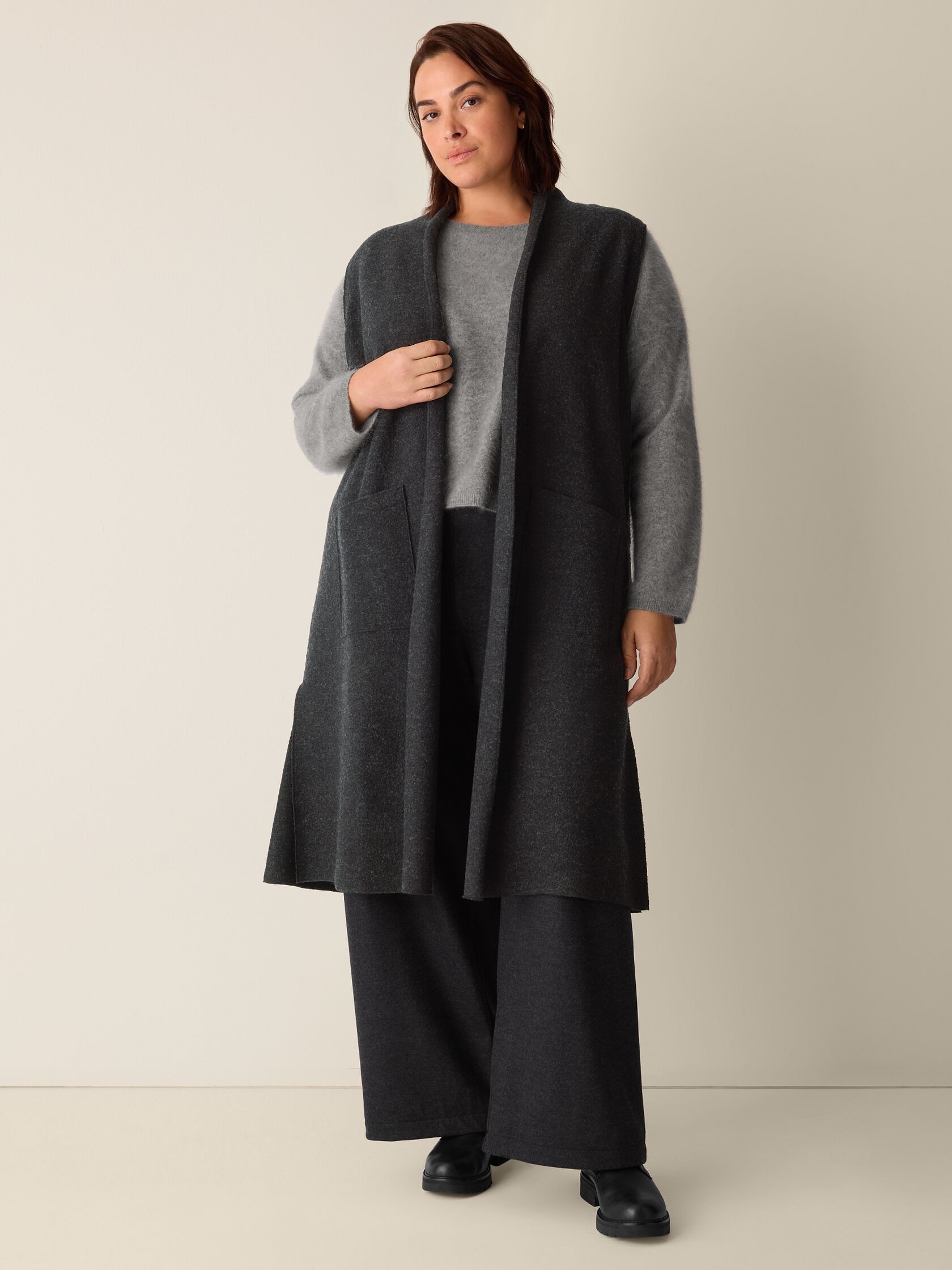 Lightweight Boiled Wool Shawl Collar Vest in Regenerative Wool