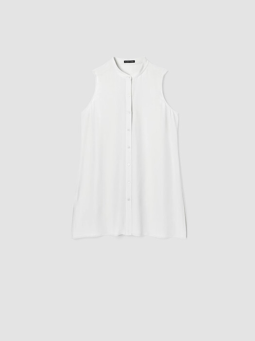 System Silk Georgette Crepe Mandarin Collar Shirt