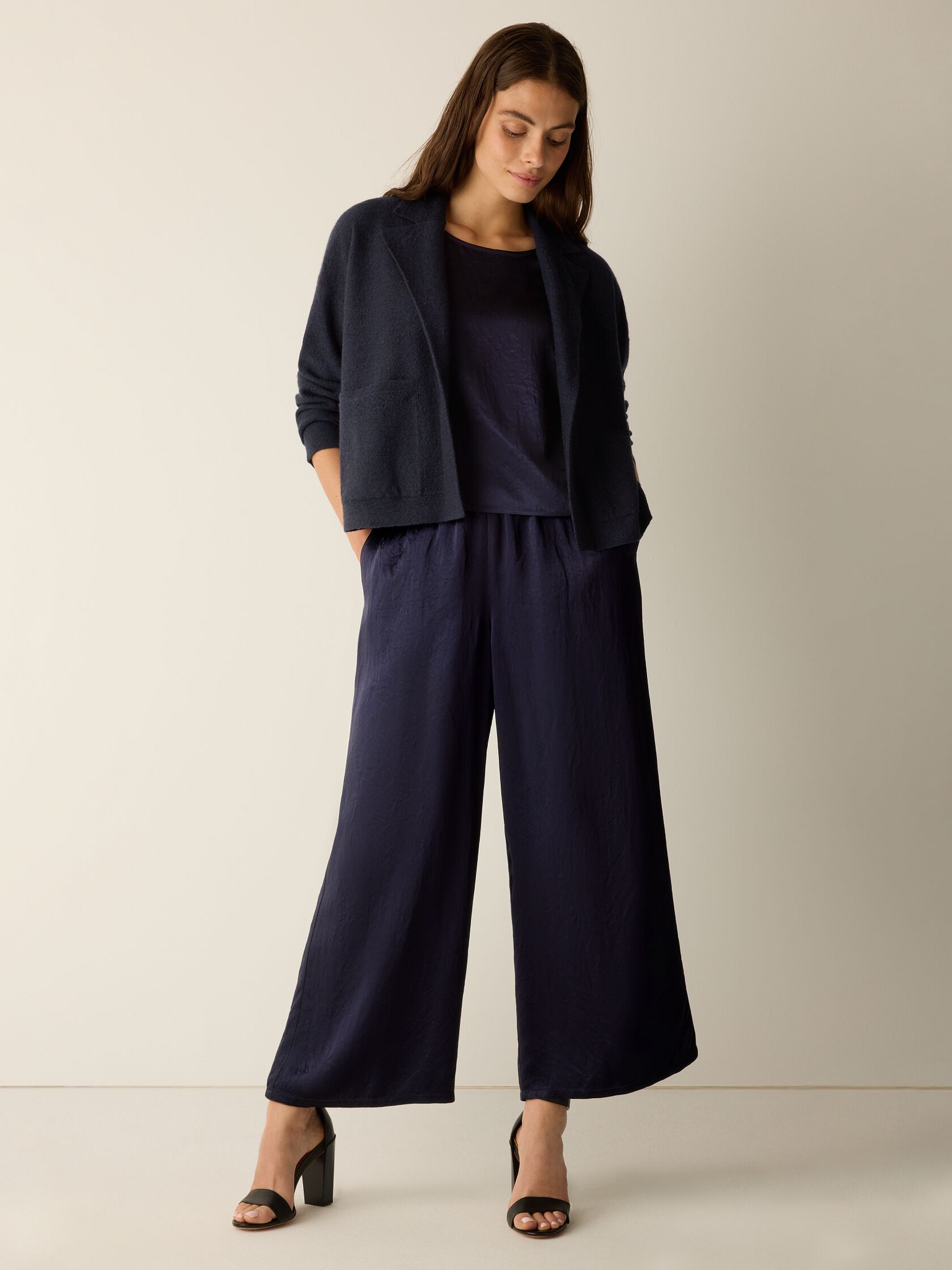Fine Felted Wool Notch Collar Cardigan in Regenerative Wool