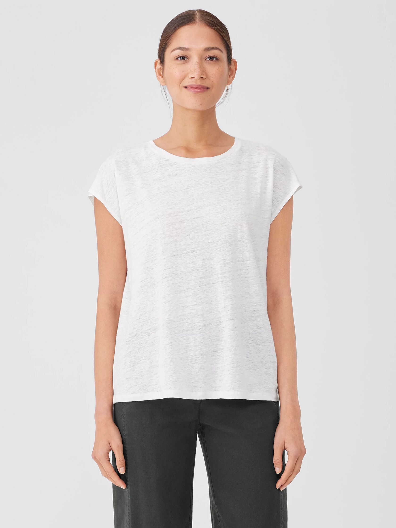 Organic Linen Jersey Shirred-Back Top