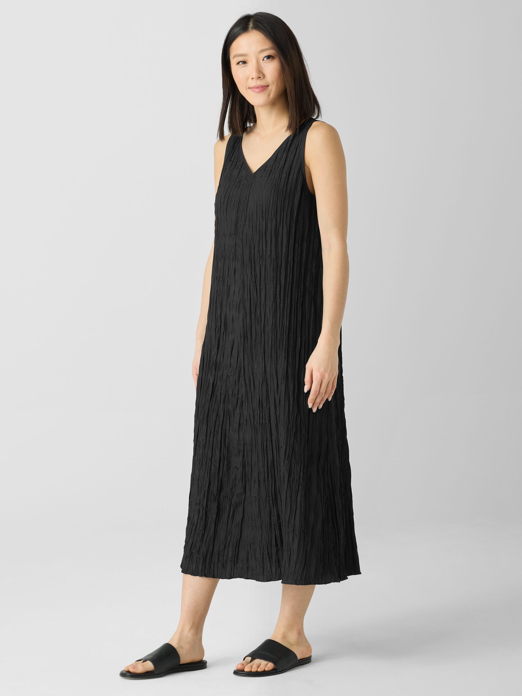 Crushed Silk V-Neck Dress