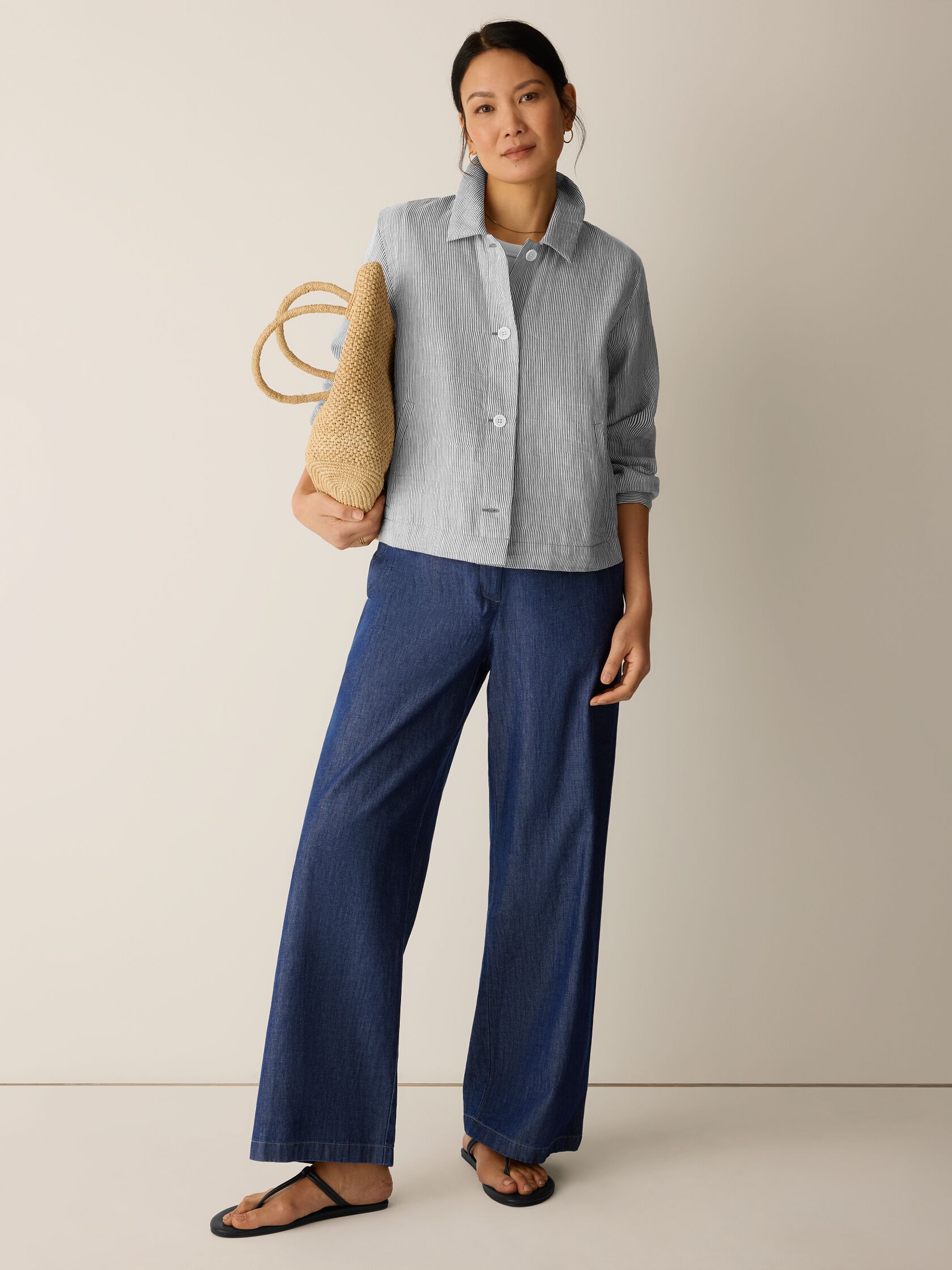 Striped Linen Sheen Classic Collar Jacket