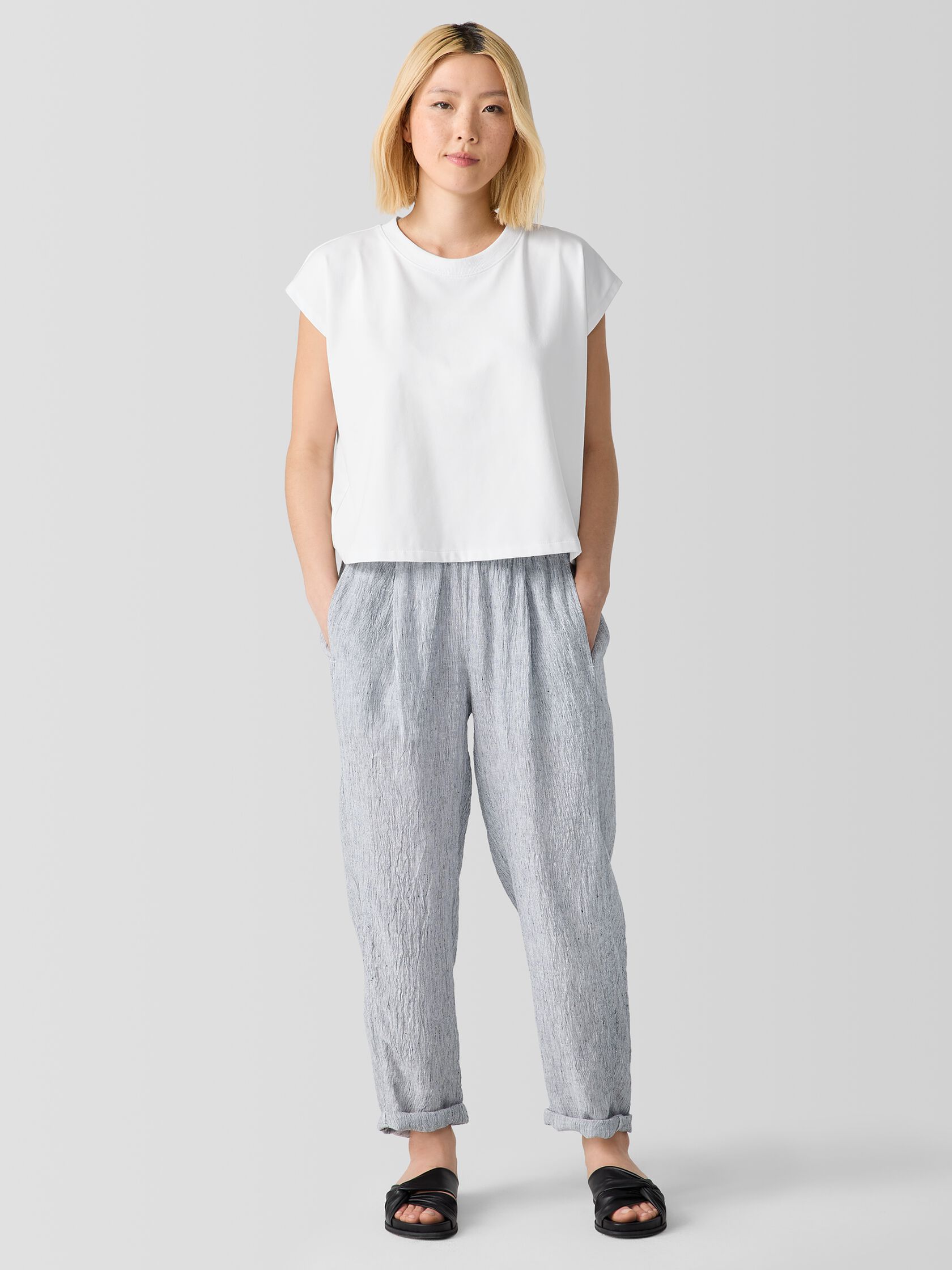 Striped Organic Linen Crinkle Lantern Pant