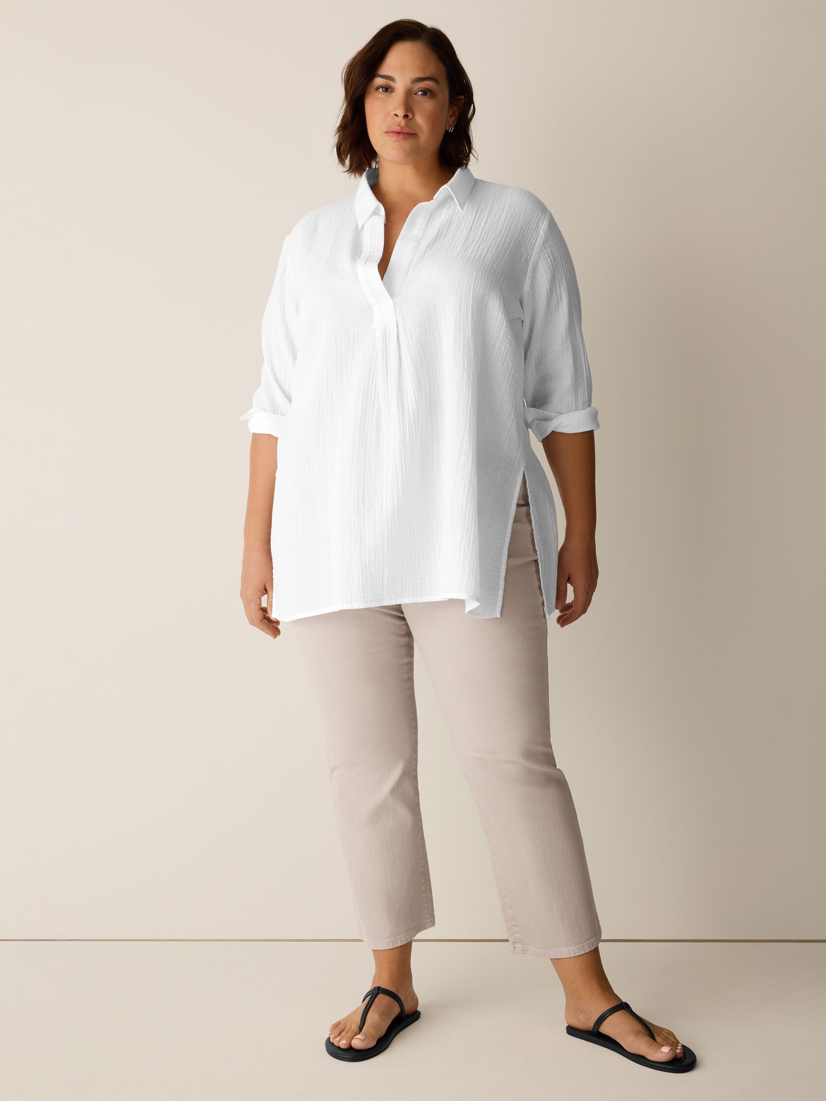 Organic Cotton Ripple Split Neck Top