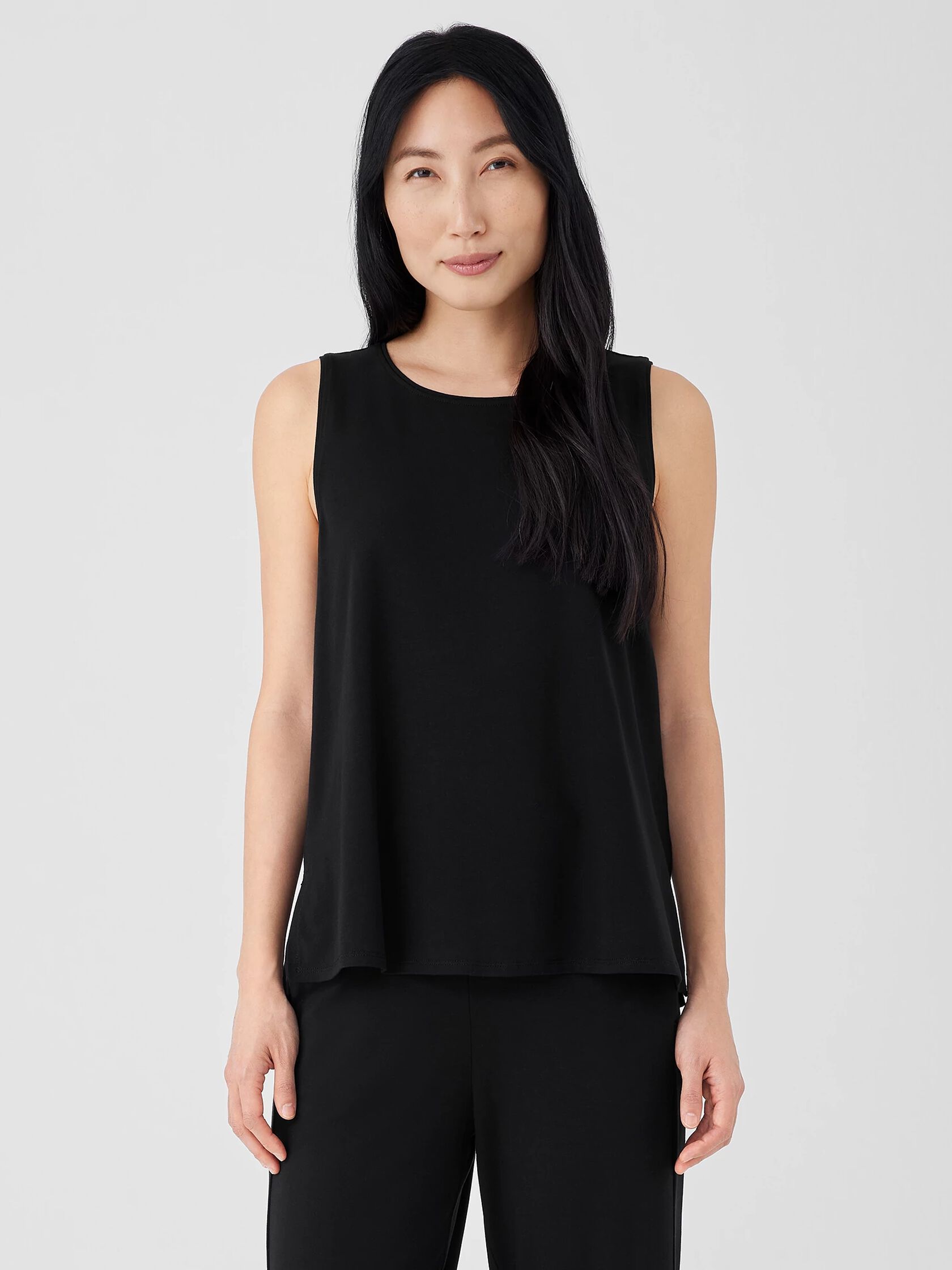 Stretch Jersey Knit Jewel Neck Tank