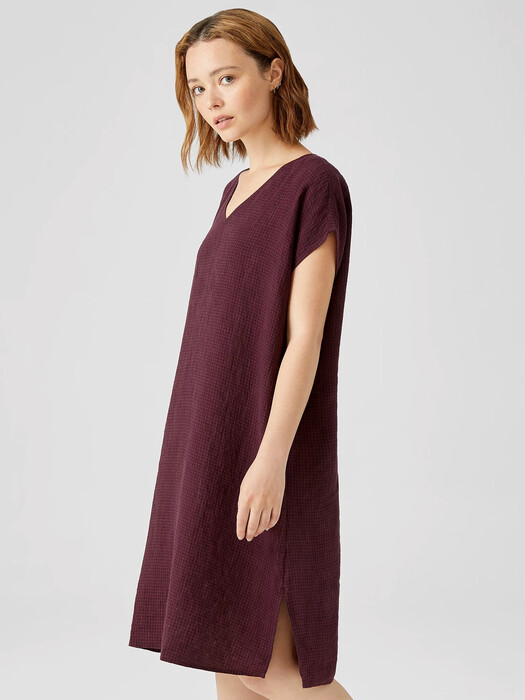 Puckered Organic Linen V-Neck Dress | EILEEN FISHER Puckered Organic Linen V-Neck Dress | EILEEN FISHER