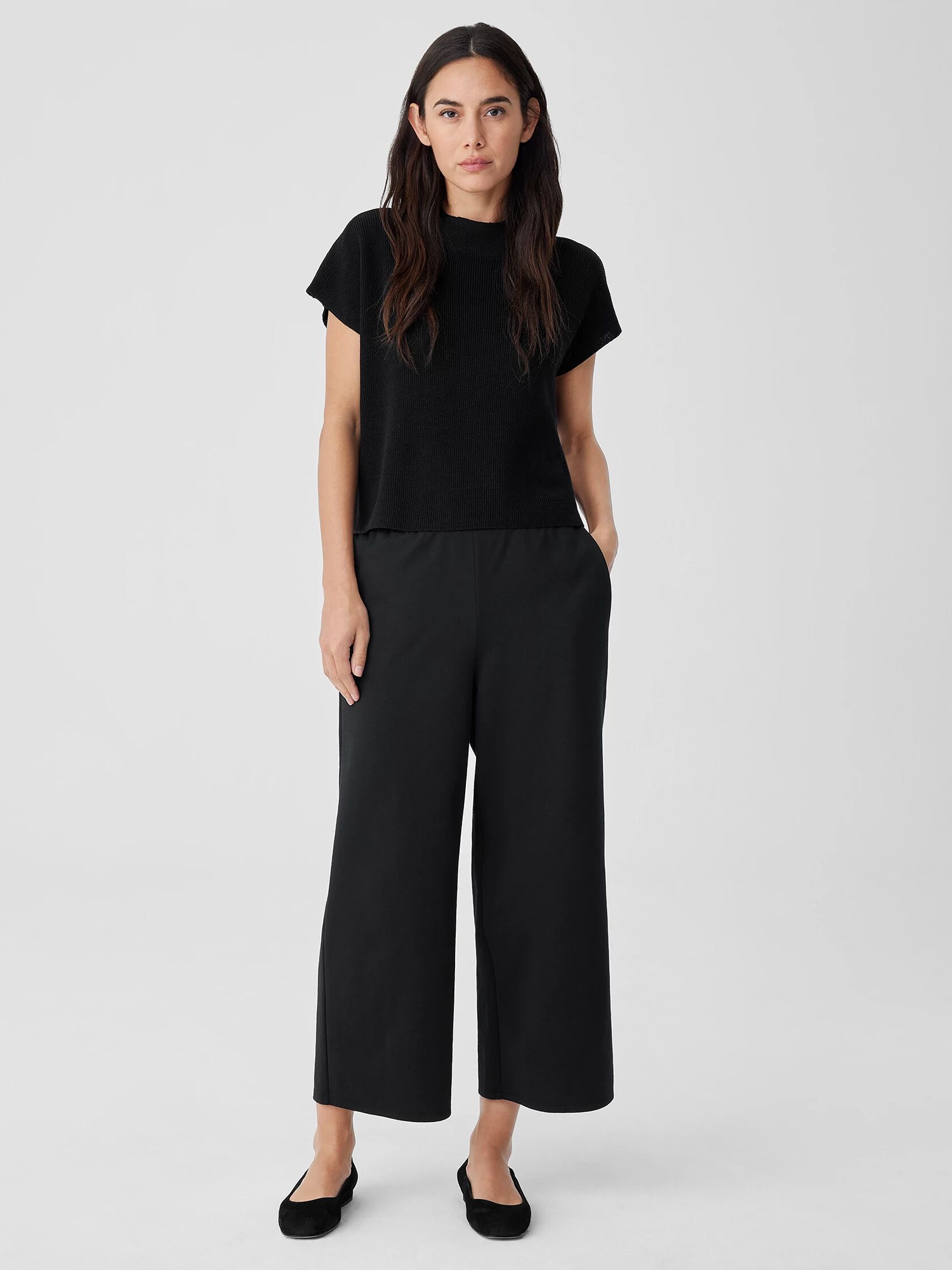 Cotton Blend Ponte Wide-Leg Pant