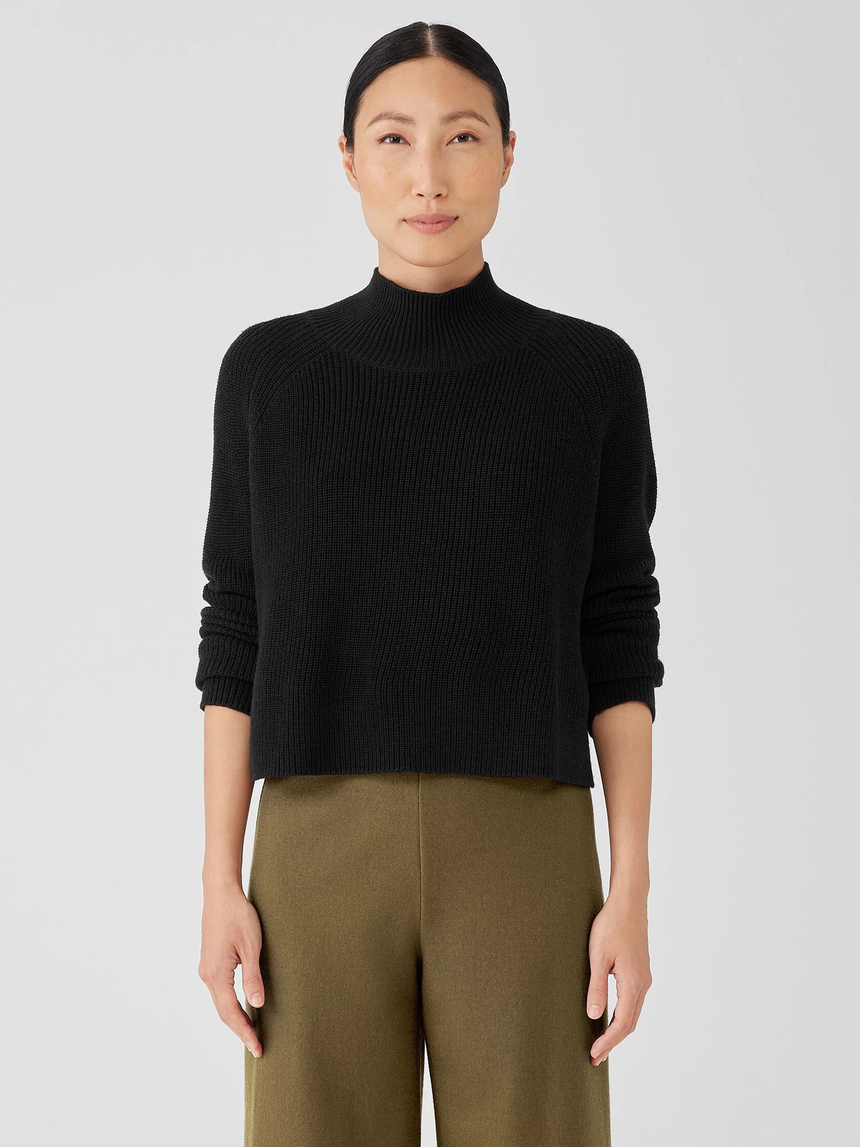 Merino Cropped Turtleneck Top in Regenerative Wool