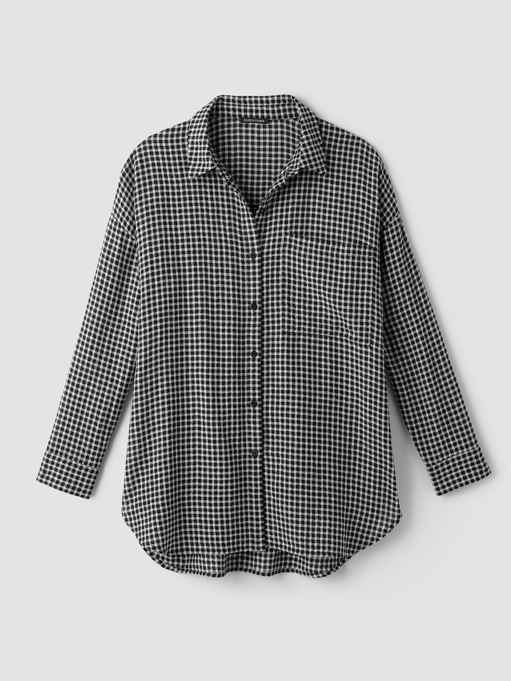 Wool Cotton Check Classic Collar Long Shirt