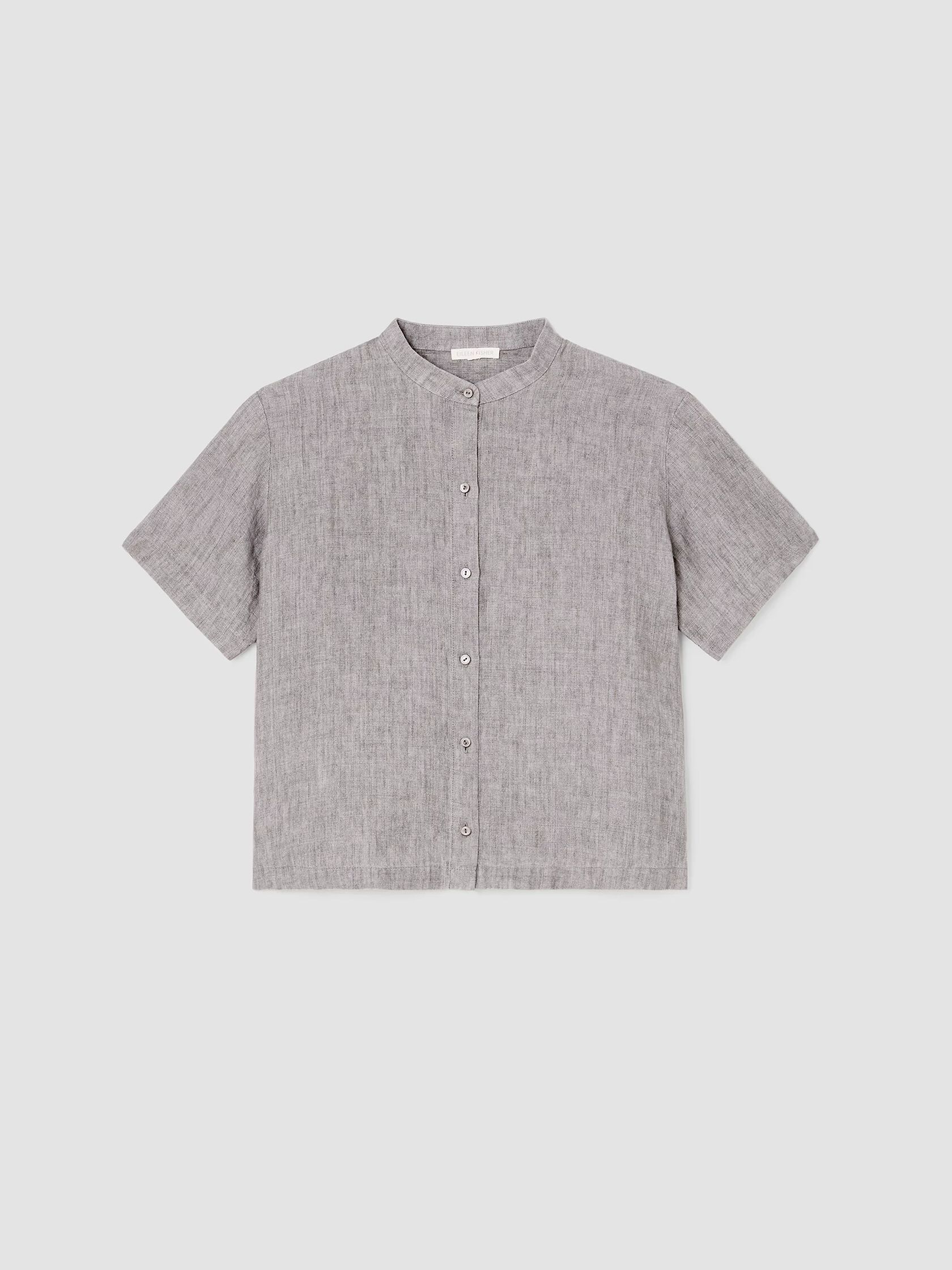 Washed Organic Linen Délavé Band Collar Shirt