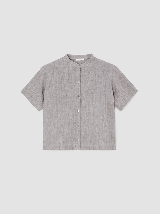 Washed Organic Linen Délavé Band Collar Shirt