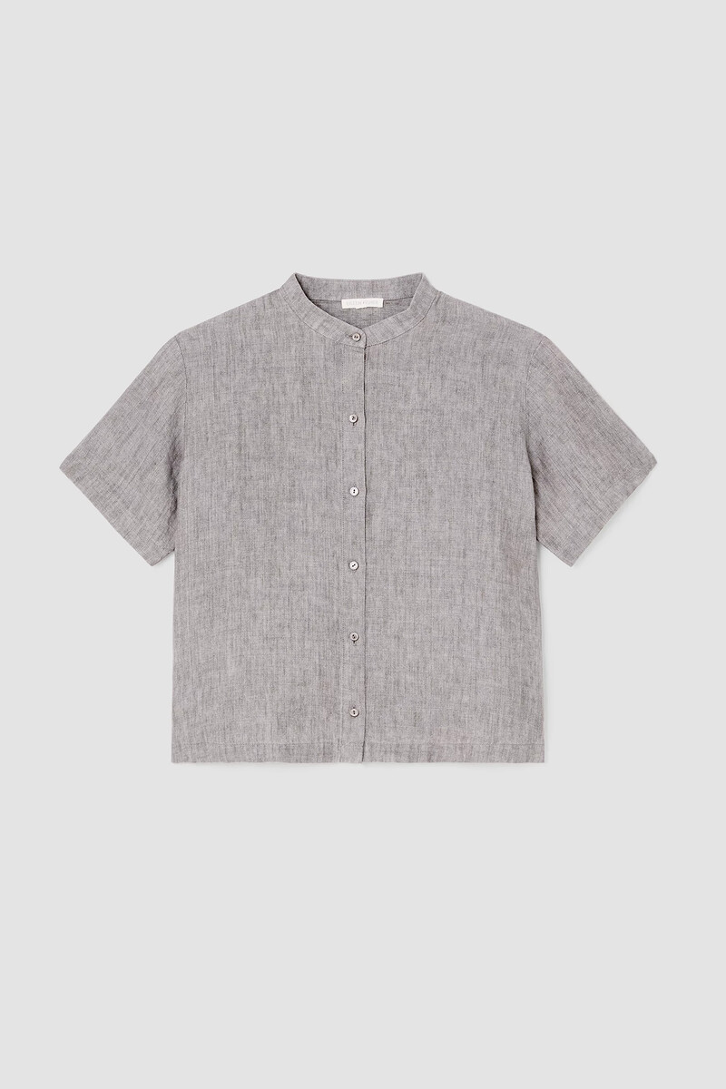 Washed Organic Linen Délavé Band Collar Shirt Washed Organic Linen Délavé Band Collar Shirt
