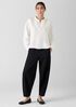 Silk Linen Box Band Collar Top