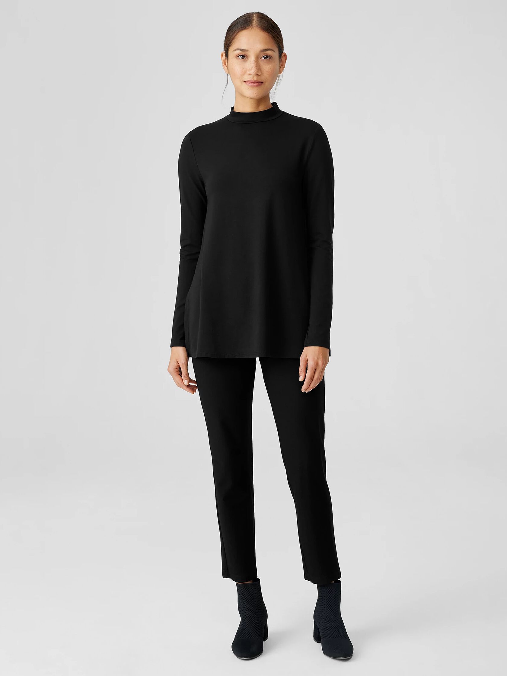 Stretch Jersey Knit Mock Neck Top