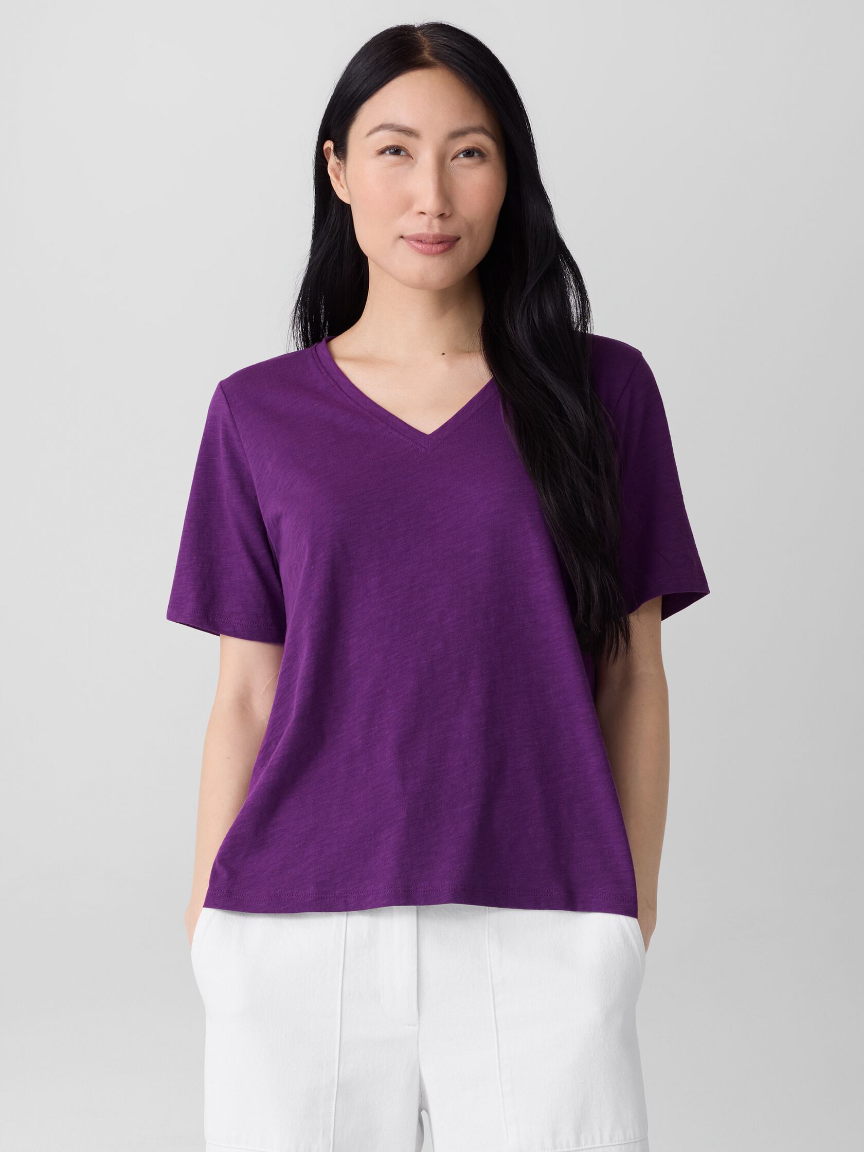 Organic Cotton Slubby Jersey V-Neck Tee
