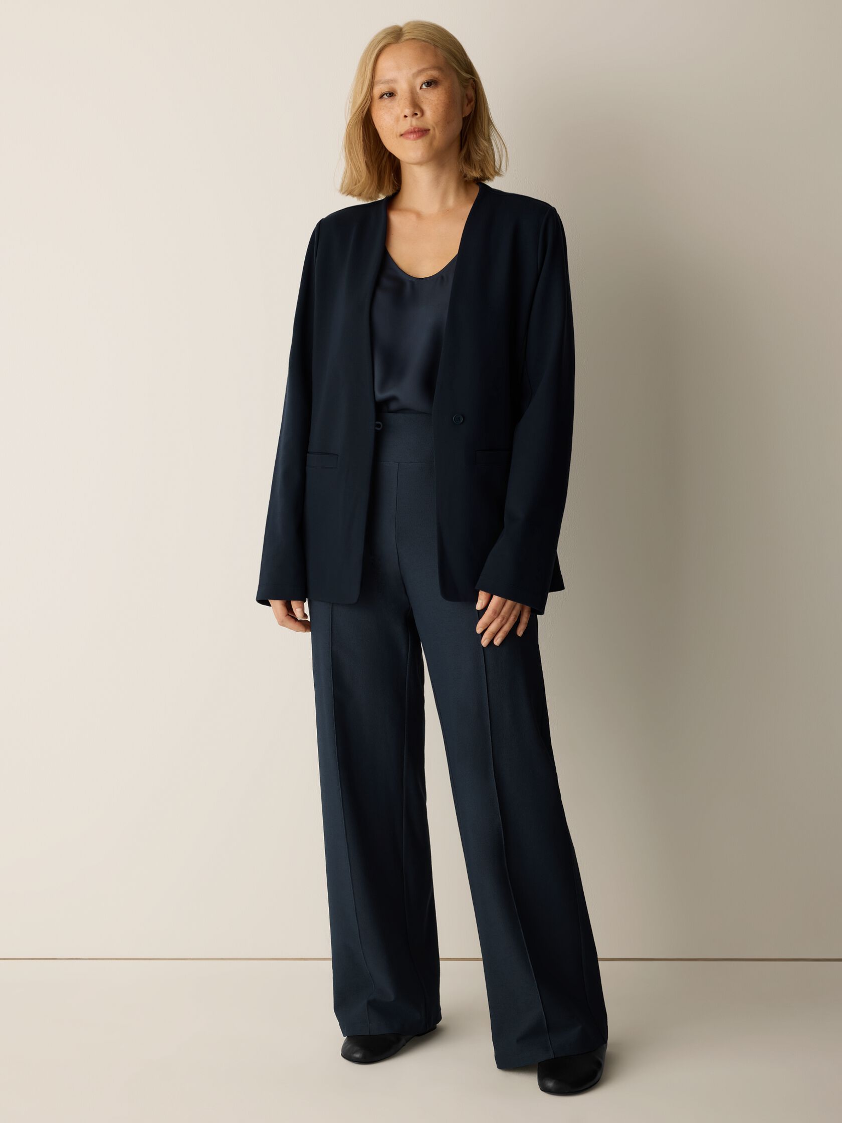 Washable Stretch Crepe Pintuck Wide Pant