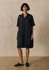 Puckered Organic Linen Grid Classic Collar Dress