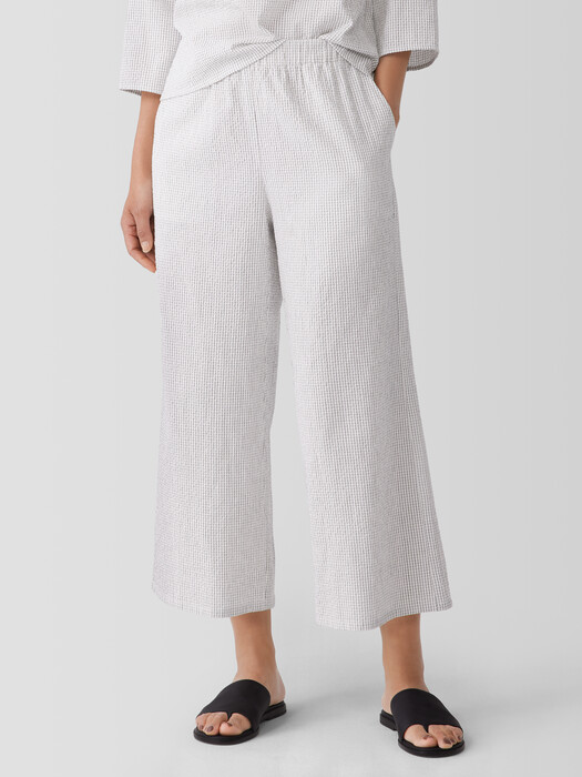 Organic Cotton Ripple Checkered Wide-Leg Pant
