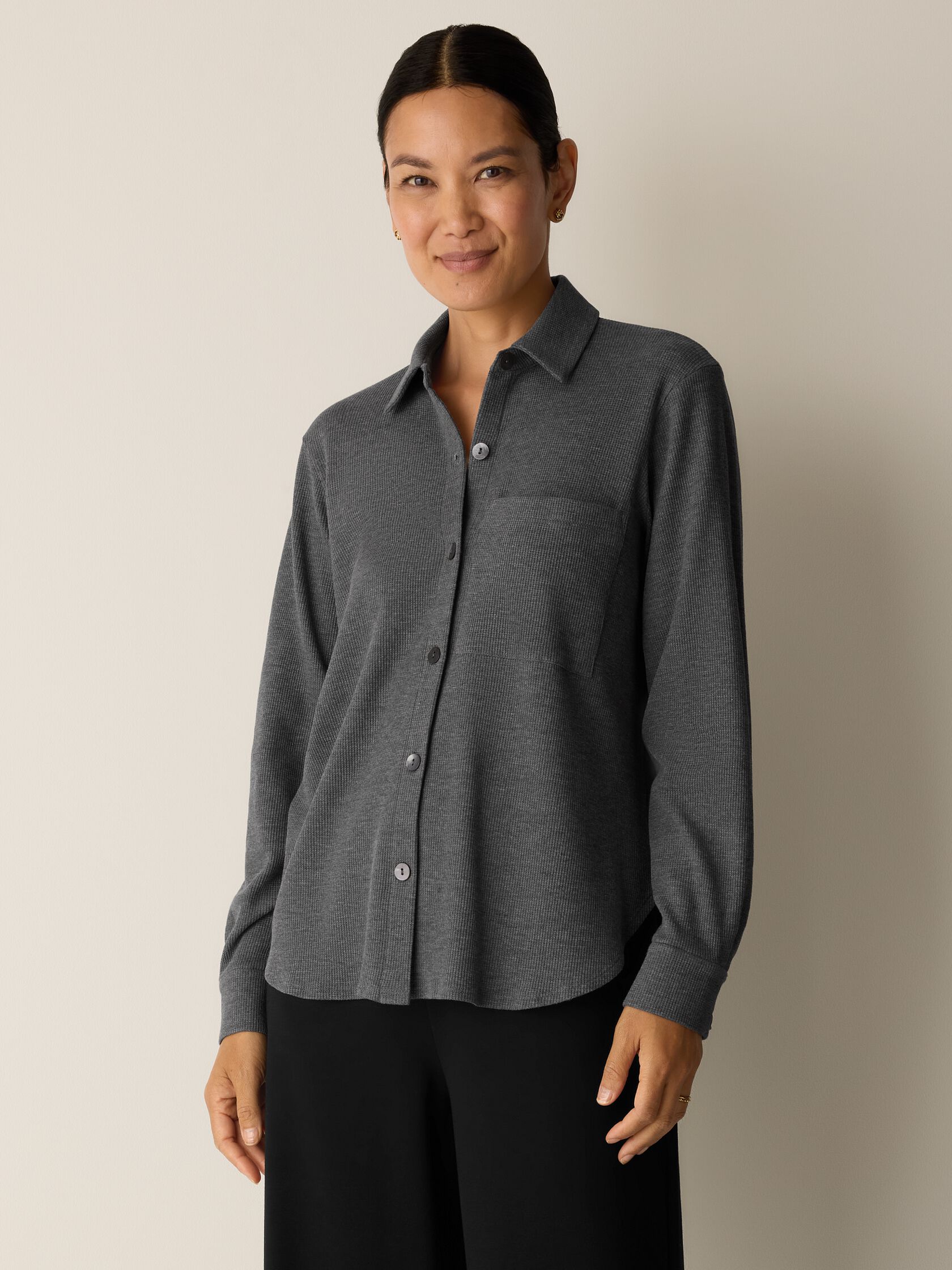 Cozy Waffle Knit Classic Collar Shirt