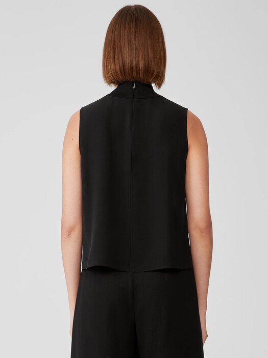 Silk Georgette Crepe Mock Neck Tank