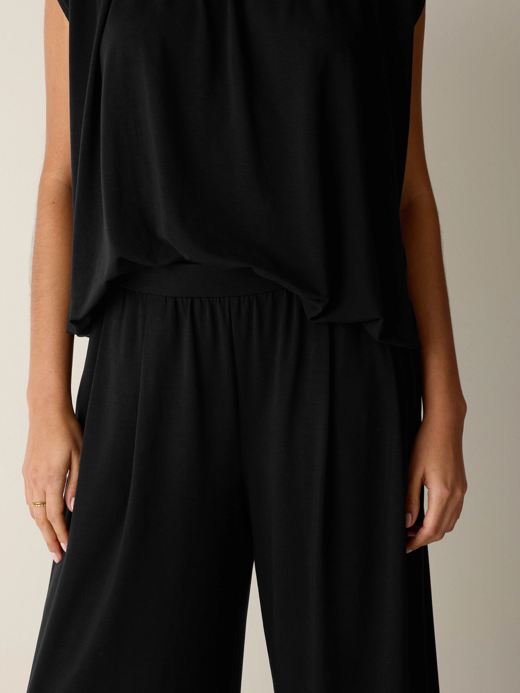 Stretch Jersey Knit Full-Length Wide Pant