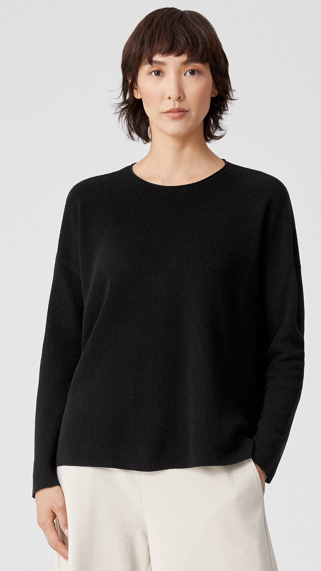 在庫処分セール 言い換え Organic Linen Cotton Crew Neck Box-Top | EILEEN FISHER トップス