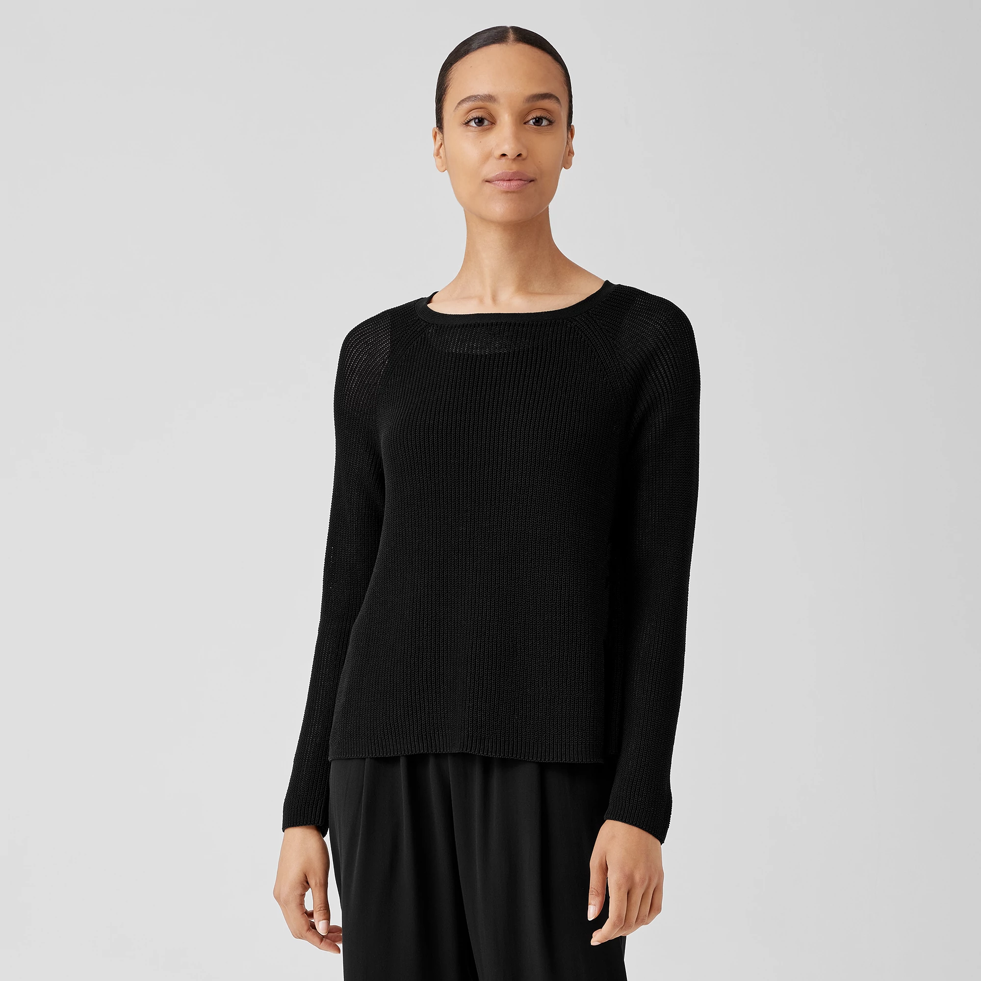Eileen Fisher Linen Jersey Magenta Pintuck Scoop Neck Tunic Top $158 