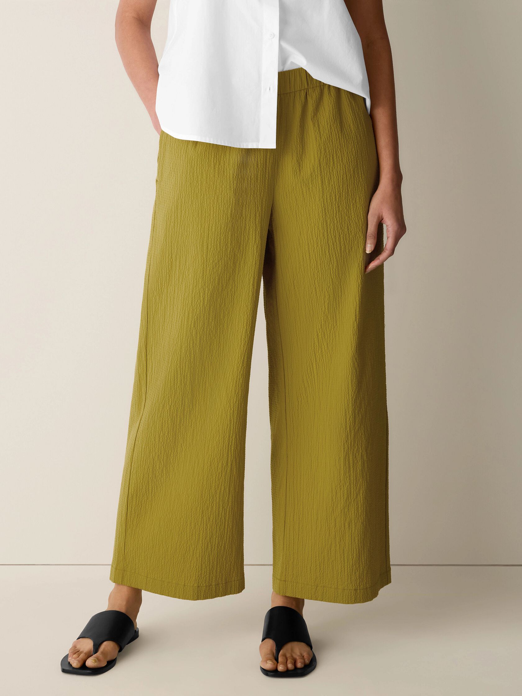 Organic Cotton Pucker Wide-Leg Pant