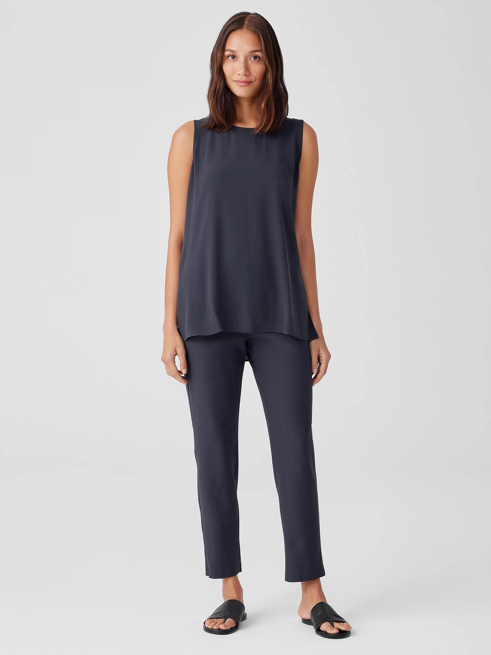 Silk Georgette Crepe Ballet Neck Tank
