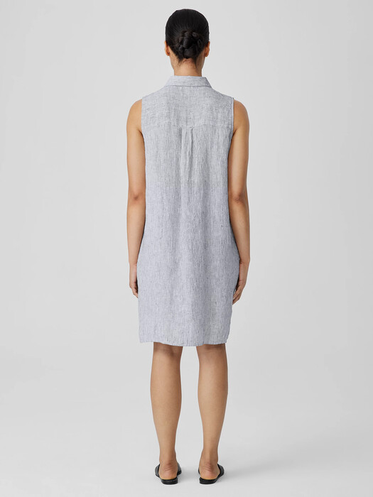 Eileen Fisher Linen Classic Collar Shirtdress - White/Black Eileen Fisher Linen Classic Collar Shirtdress - White/Black