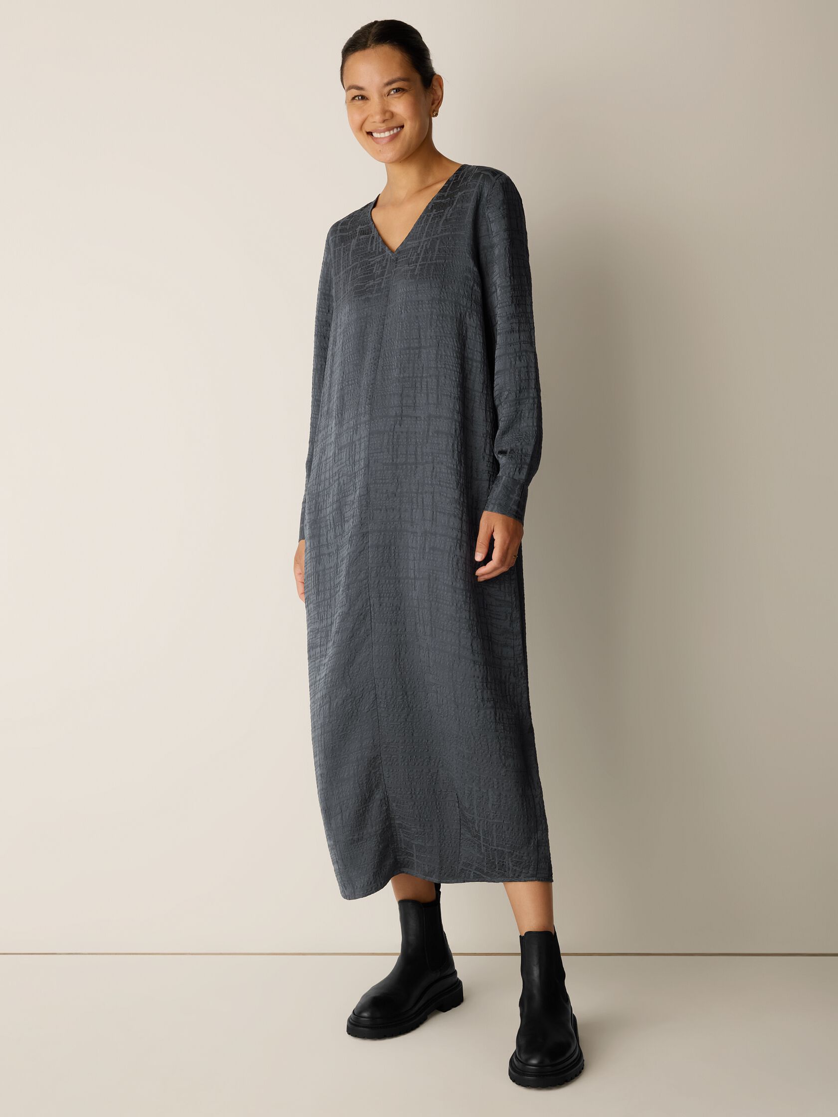 Dimensional Silk Jacquard Oval Dress