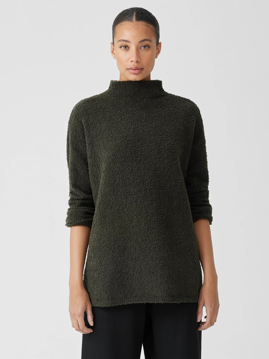 Cotton Boucle Mock Neck Top