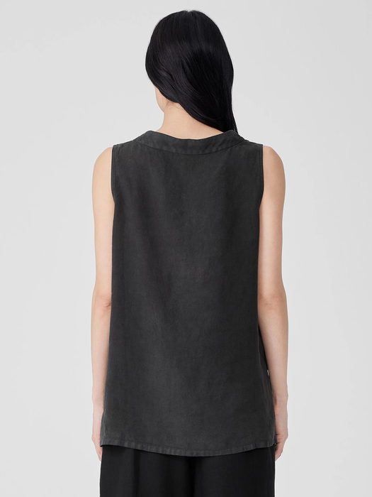 Garment-Dyed Handkerchief Linen Mock Neck Top