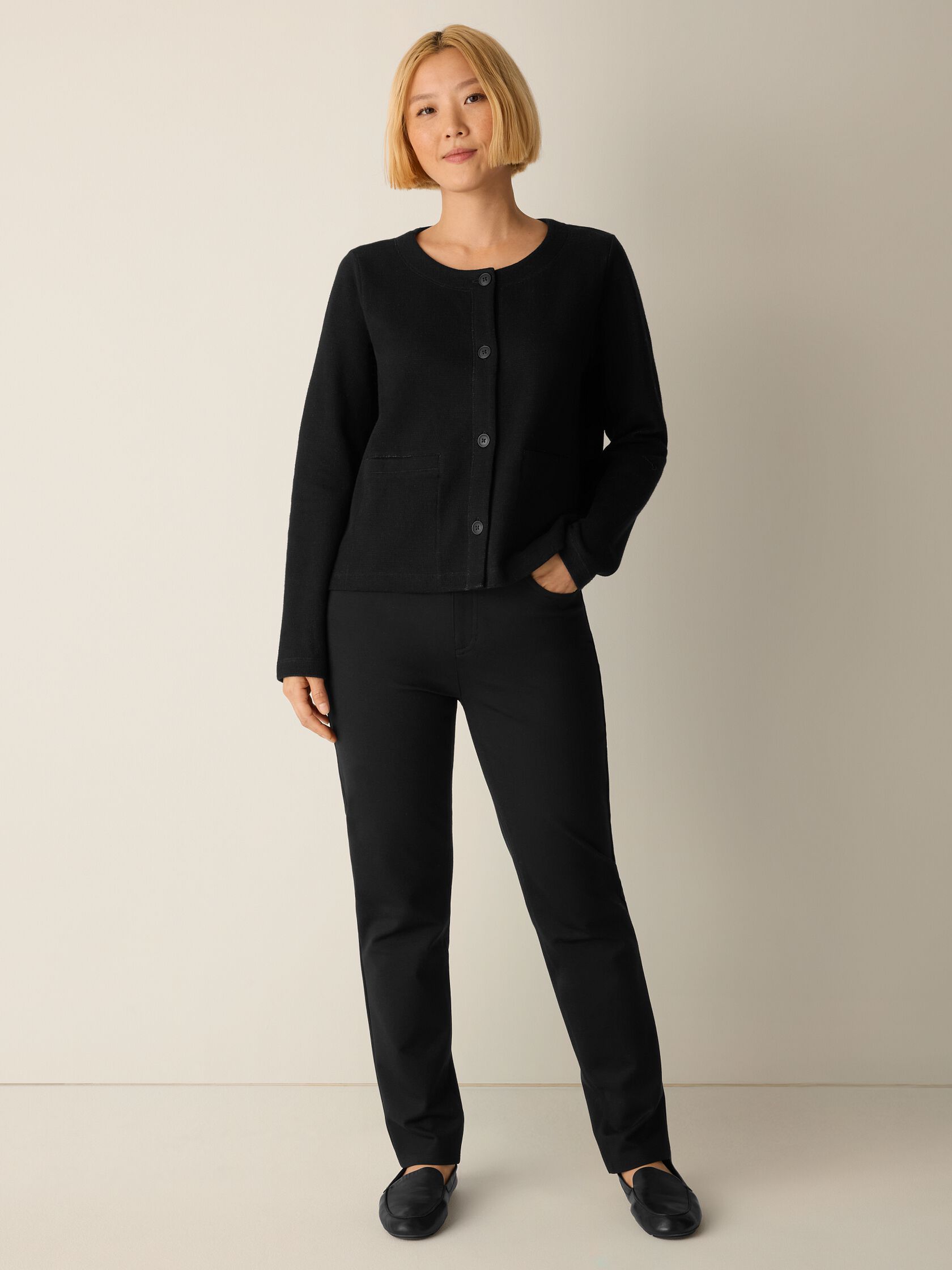 Doubleknit Organic Cotton Stripe Round Neck Jacket