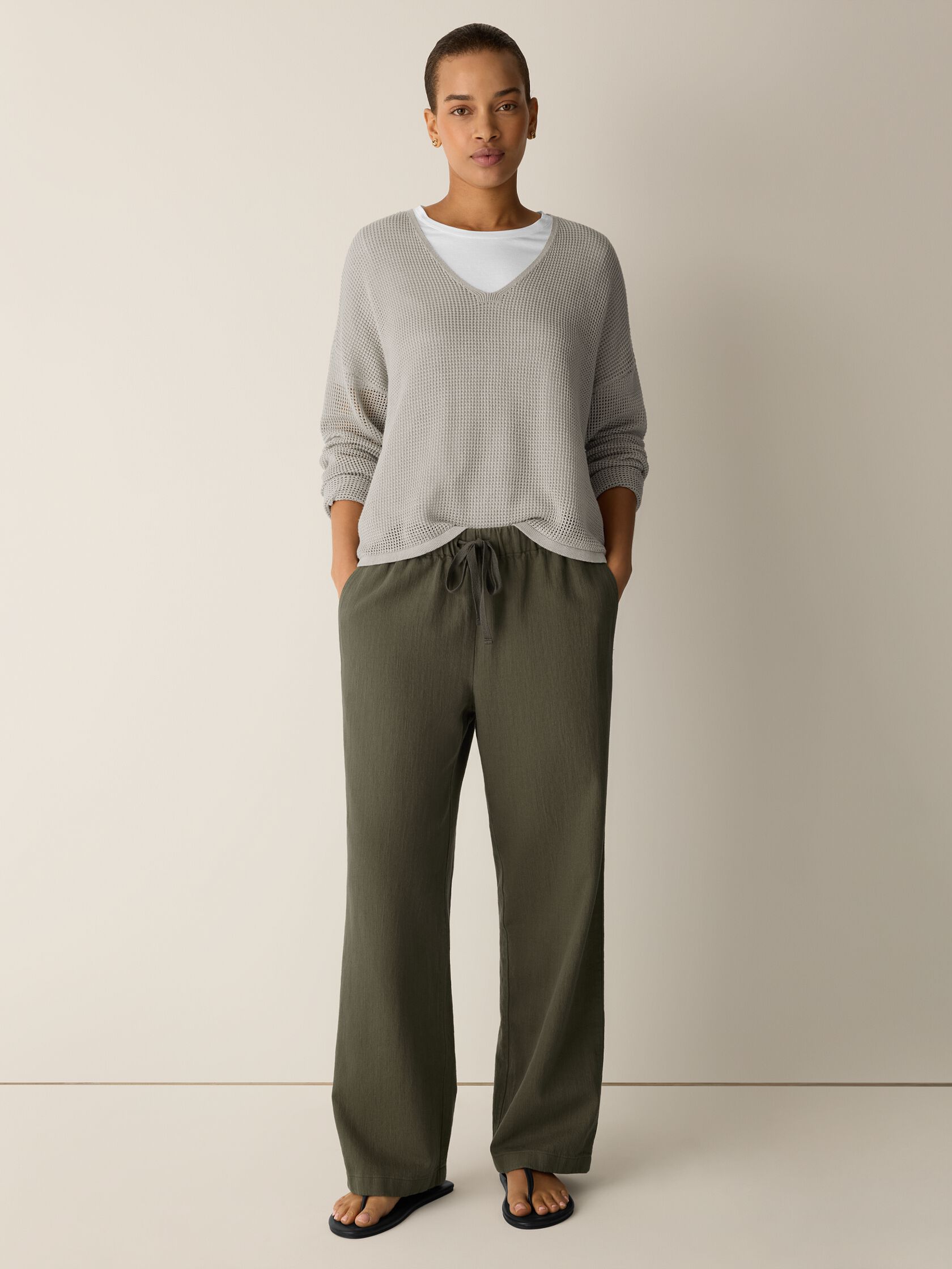 Organic Linen Cotton V-Neck Box-Top